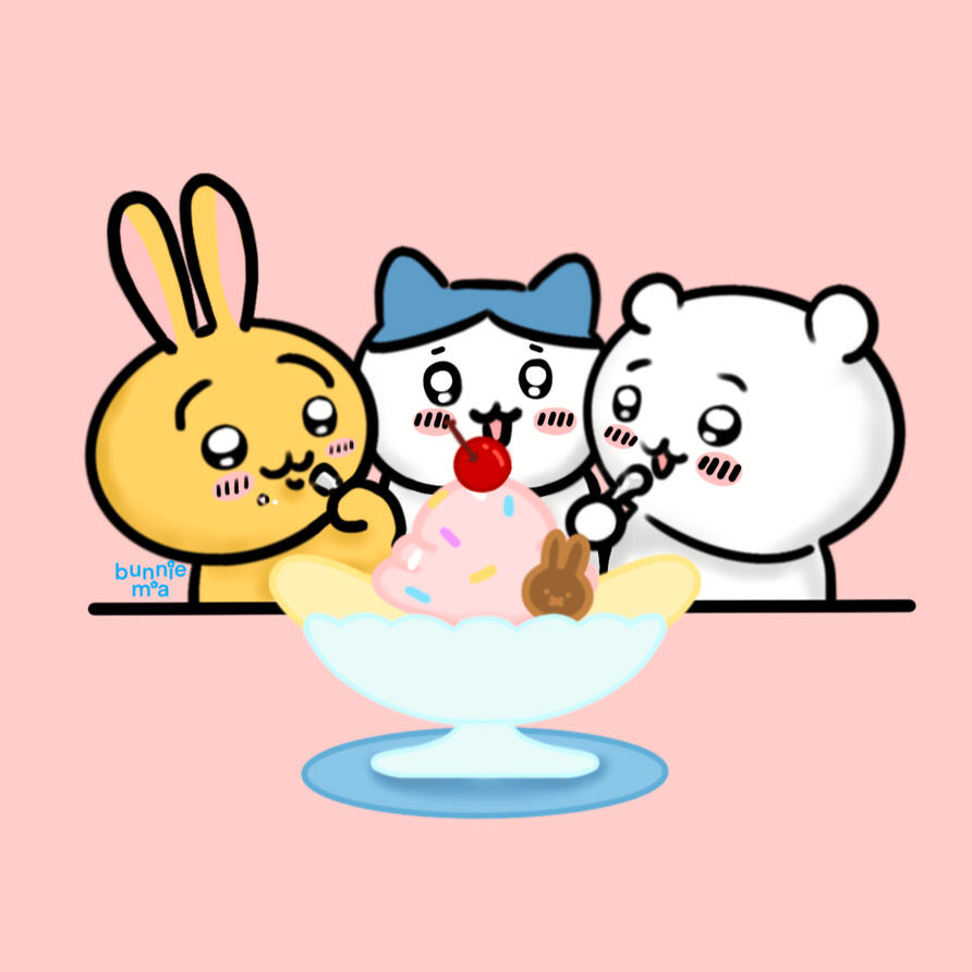 Chiikawa Enjoying Banana Split